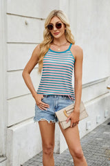 Florira Contrast Striped Round Neck Cami - Trendsi - Flyclothing LLC