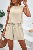 Round Neck Top and Drawstring Shorts Set - Trendsi - Flyclothing LLC