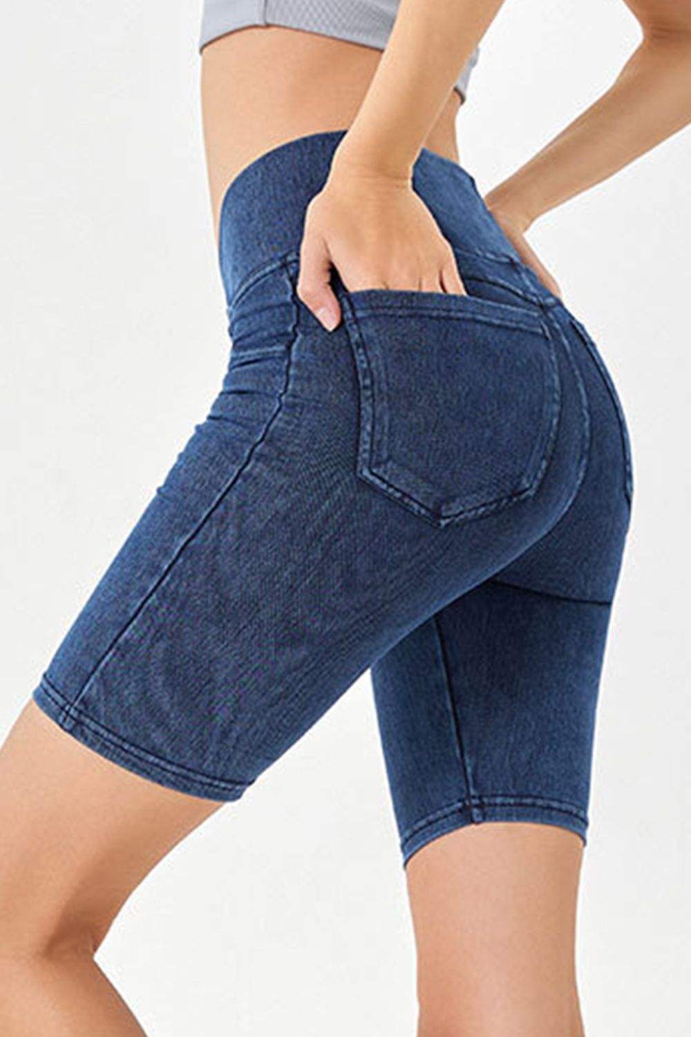 Basic Bae Asymmetrical Waist Denim Shorts with Pockets - Trendsi - Flyclothing LLC