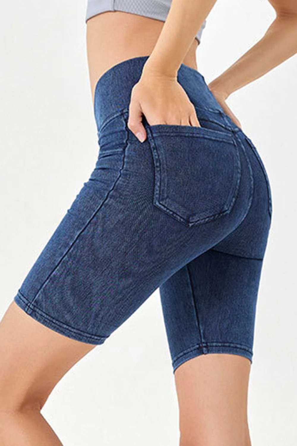 Basic Bae Asymmetrical Waist Denim Shorts with Pockets - Trendsi - Flyclothing LLC