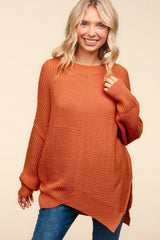 Haptics Full Size Side Slit Texture Asymmetric Sweater - Trendsi