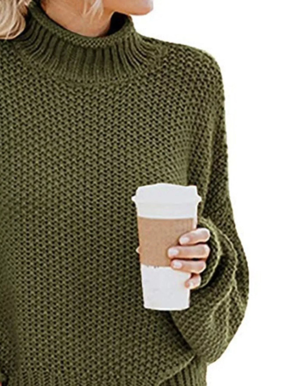 Full Size Chunky Knit Turtleneck Sweater Plus Size - Trendsi - Flyclothing LLC