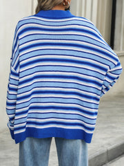 Striped Mock Neck Long Sleeve Sweater - Trendsi