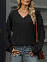 V-Neck Long Sleeve T-Shirt - Trendsi - Flyclothing LLC