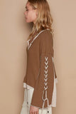 POL Lace-Up Sleeve Color Block Ribbed Knit Top - Trendsi