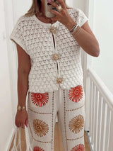 Crochet Short Sleeve Button Front Cardigan - Trendsi - Flyclothing LLC