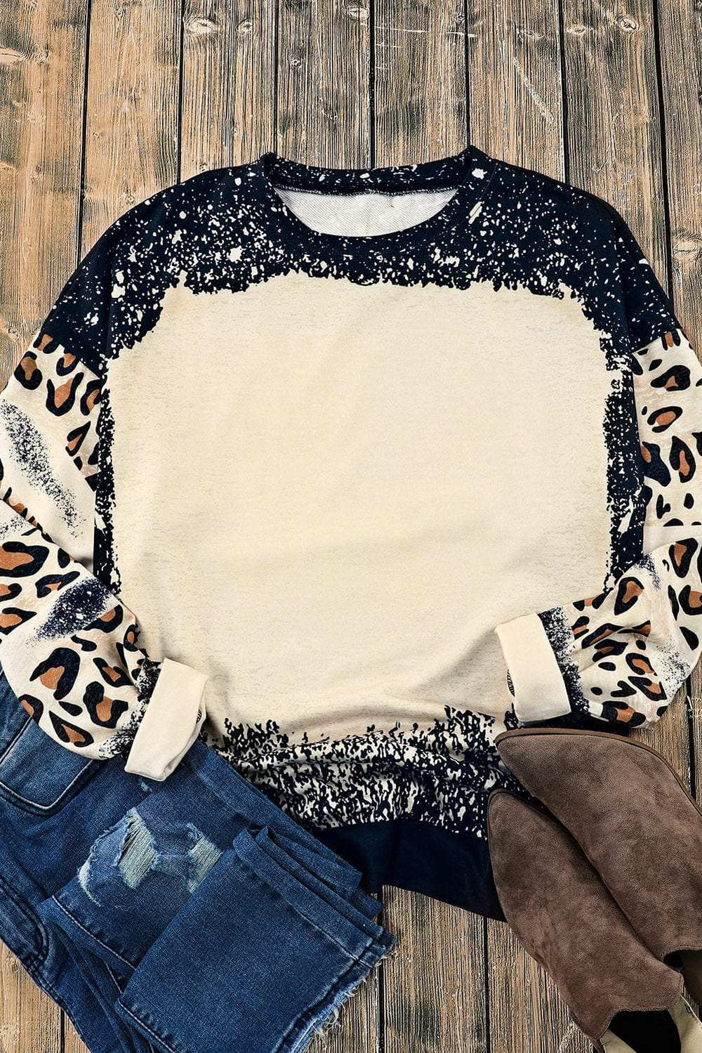Leopard Round Neck Long Sleeve Sweatshirt - Trendsi - Flyclothing LLC