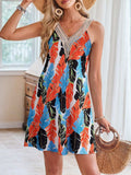 Lace Detail Printed V-Neck Sleeveless Dress - Trendsi - Flyclothing LLC