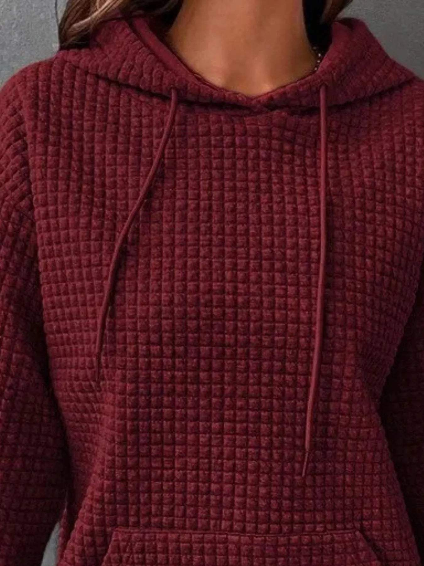 Full Size Textured Kangaroo Pocket Hoodie Plus Size - Trendsi - Flyclothing LLC