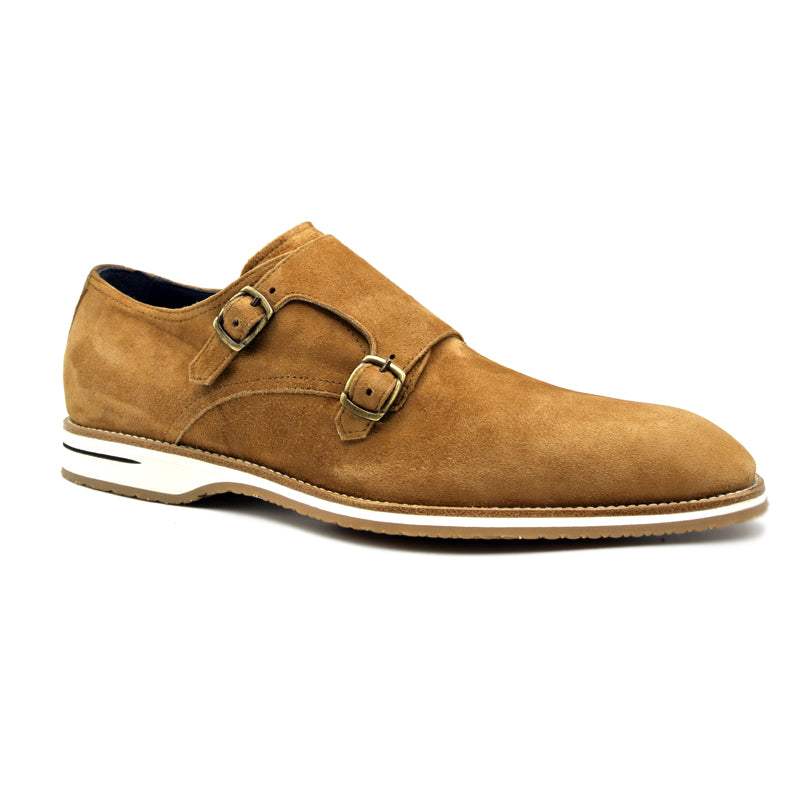 56-100-CGN LEGERRA Sueded Goatskin Monkstrap, Cognac - Zelli Italia - Flyclothing LLC