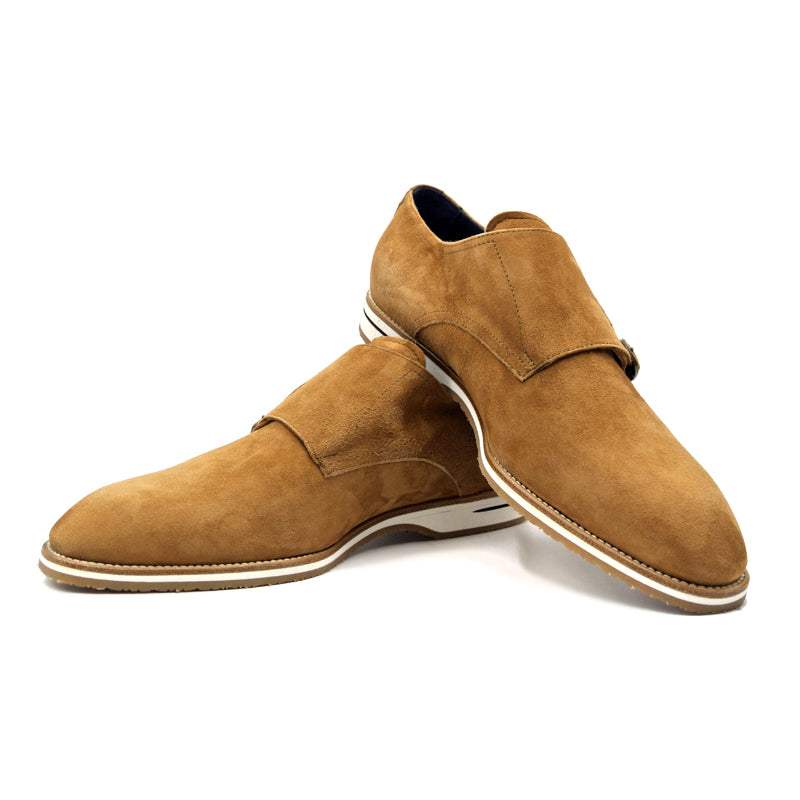 56-100-CGN LEGERRA Sueded Goatskin Monkstrap, Cognac - Zelli Italia - Flyclothing LLC