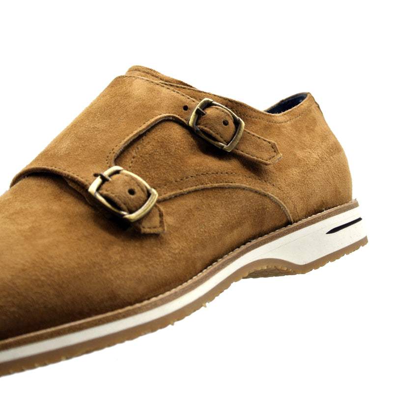 56-100-CGN LEGERRA Sueded Goatskin Monkstrap, Cognac - Zelli Italia - Flyclothing LLC