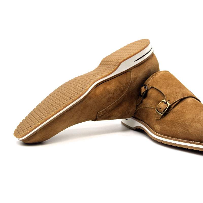 56-100-CGN LEGERRA Sueded Goatskin Monkstrap, Cognac - Zelli Italia - Flyclothing LLC