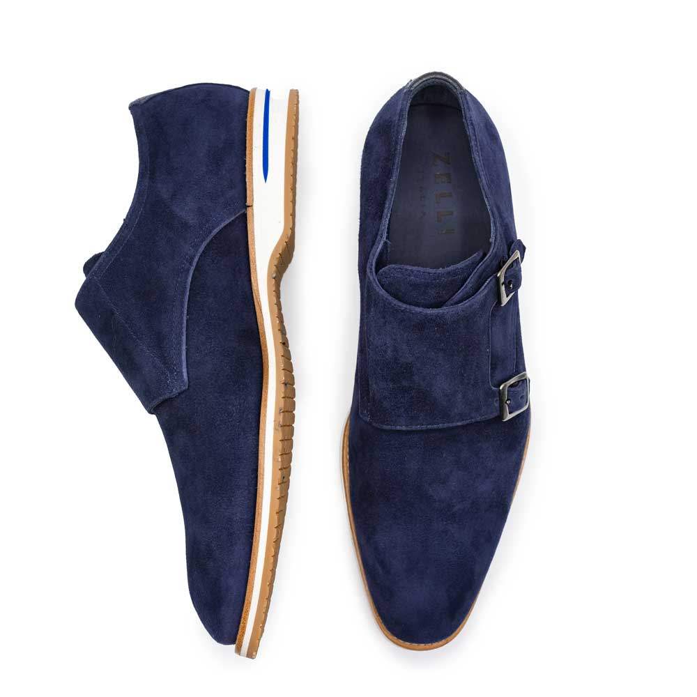 56-100-NVY LEGERRA Sueded Goatskin Monkstrap, Navy - Zelli Italia - Flyclothing LLC
