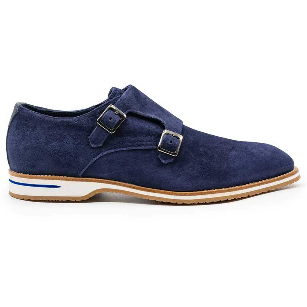 56-100-NVY LEGERRA Sueded Goatskin Monkstrap, Navy - Zelli Italia - Flyclothing LLC