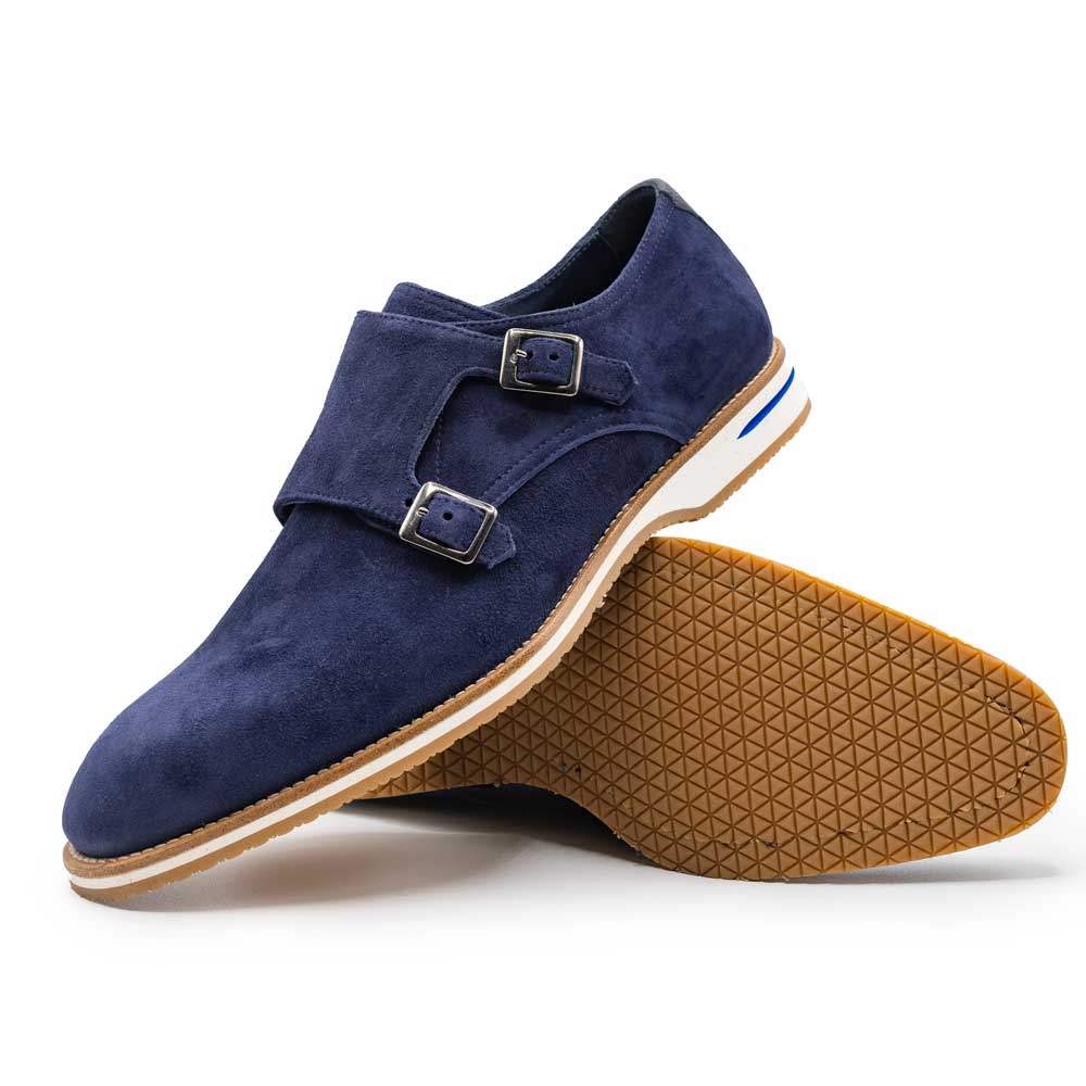 56-100-NVY LEGERRA Sueded Goatskin Monkstrap, Navy - Zelli Italia - Flyclothing LLC