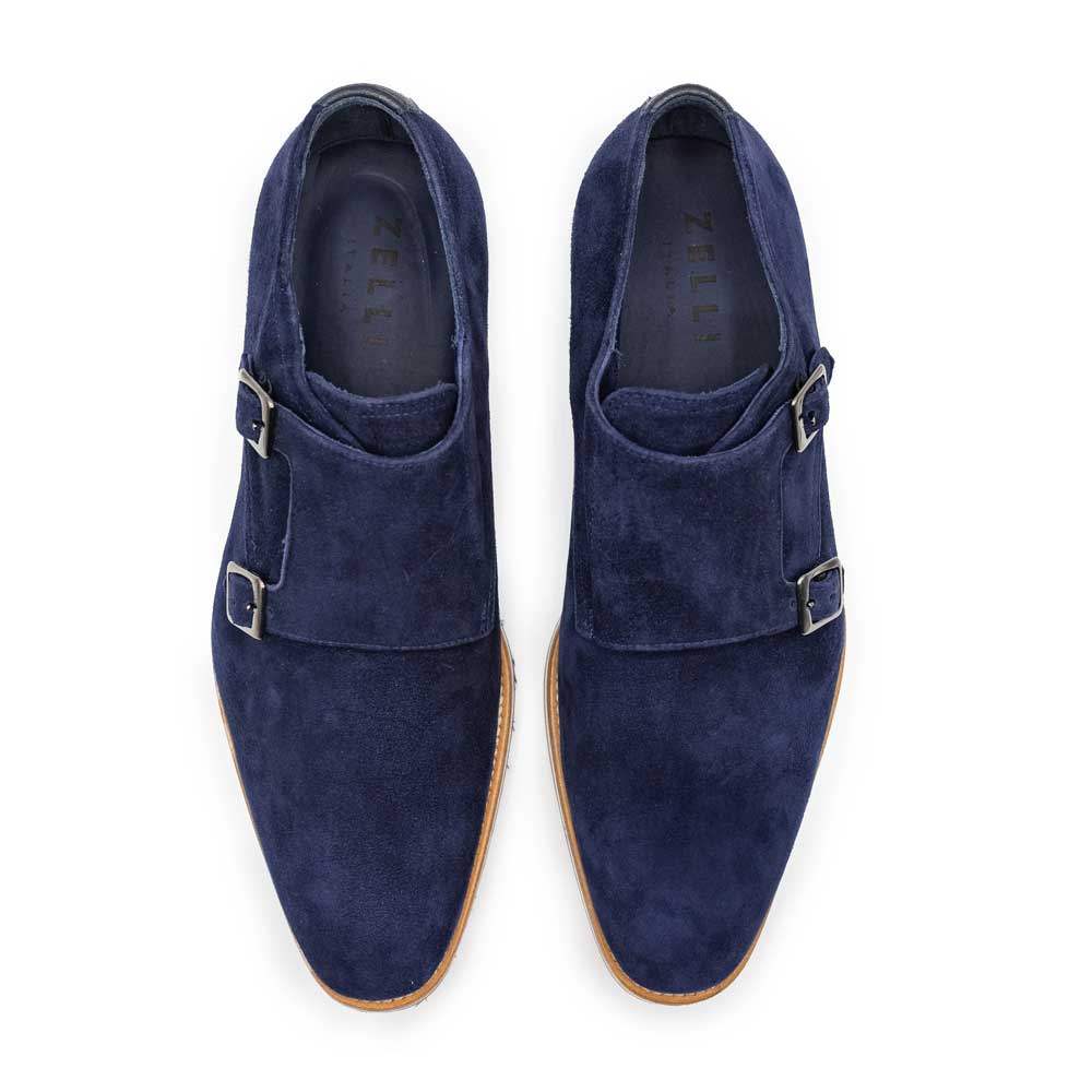 56-100-NVY LEGERRA Sueded Goatskin Monkstrap, Navy - Zelli Italia - Flyclothing LLC