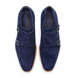 56-100-NVY LEGERRA Sueded Goatskin Monkstrap, Navy - Zelli Italia - Flyclothing LLC