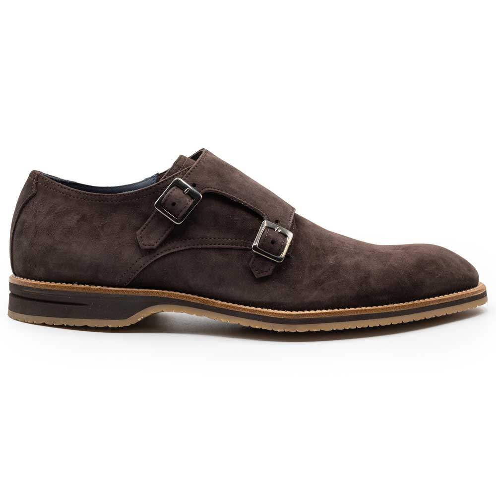 56-105-BRN LEGERRA Sueded Goatskin Monkstrap, Brown - Zelli Italia - Flyclothing LLC