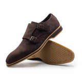 56-105-BRN LEGERRA Sueded Goatskin Monkstrap, Brown - Zelli Italia - Flyclothing LLC