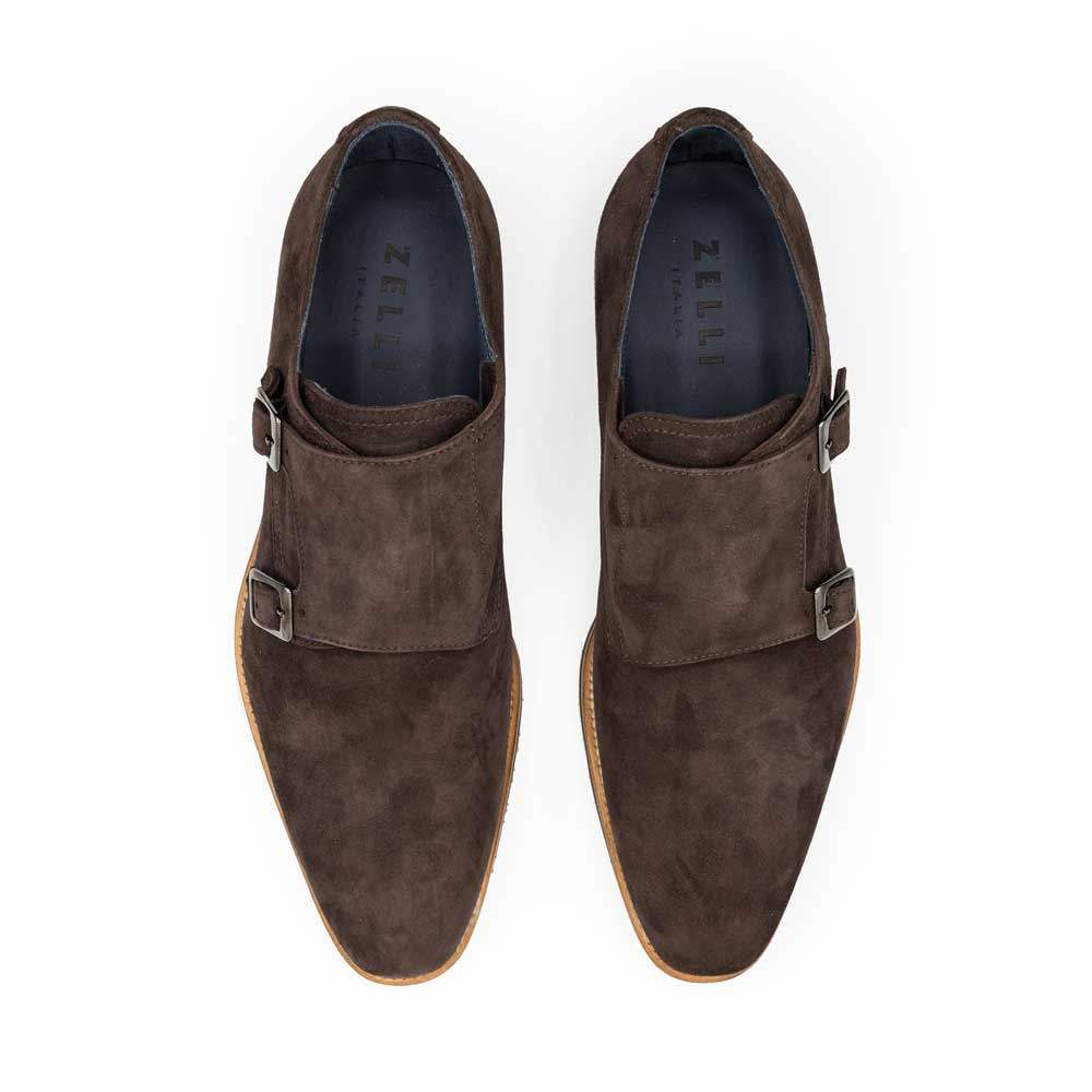 56-105-BRN LEGERRA Sueded Goatskin Monkstrap, Brown - Zelli Italia - Flyclothing LLC