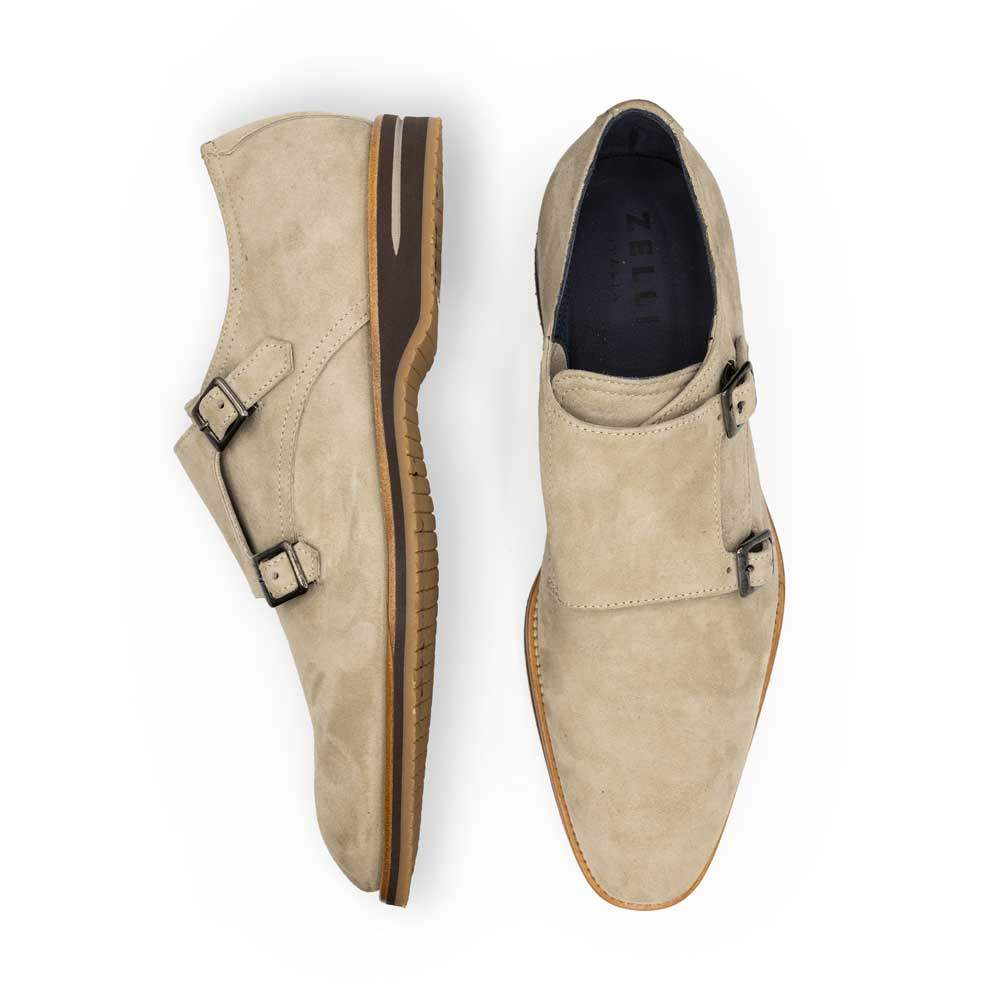 56-105-SND LEGERRA Sueded Goatskin Monkstrap, Sand - Zelli Italia - Flyclothing LLC