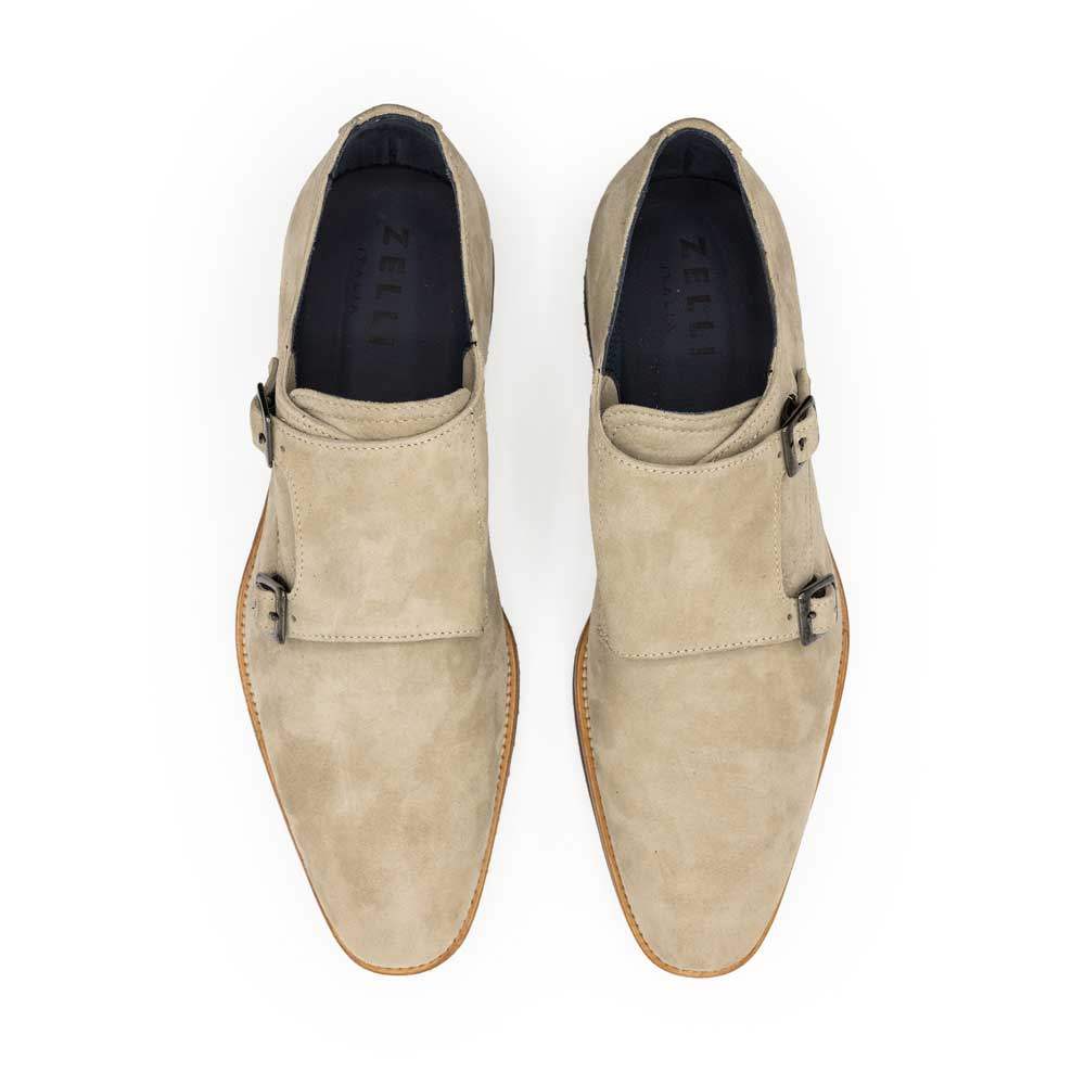 56-105-SND LEGERRA Sueded Goatskin Monkstrap, Sand - Zelli Italia - Flyclothing LLC