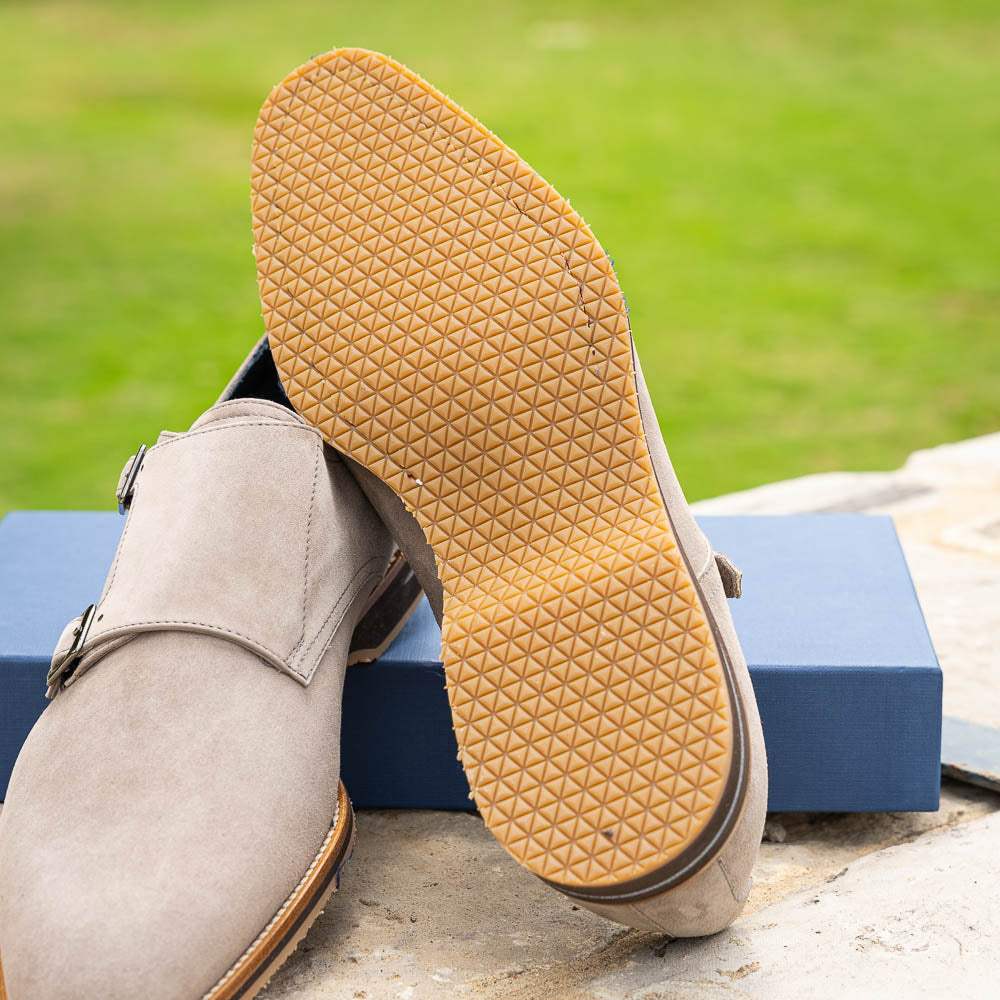 56-105-SND LEGERRA Sueded Goatskin Monkstrap, Sand - Zelli Italia - Flyclothing LLC