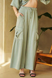 Davi & Dani Drawstring Ruched Detail Wide Leg Pants - Trendsi