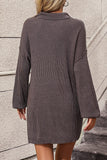 Collared Neck Long Sleeve Sweater Dress with Pockets - Trendsi
