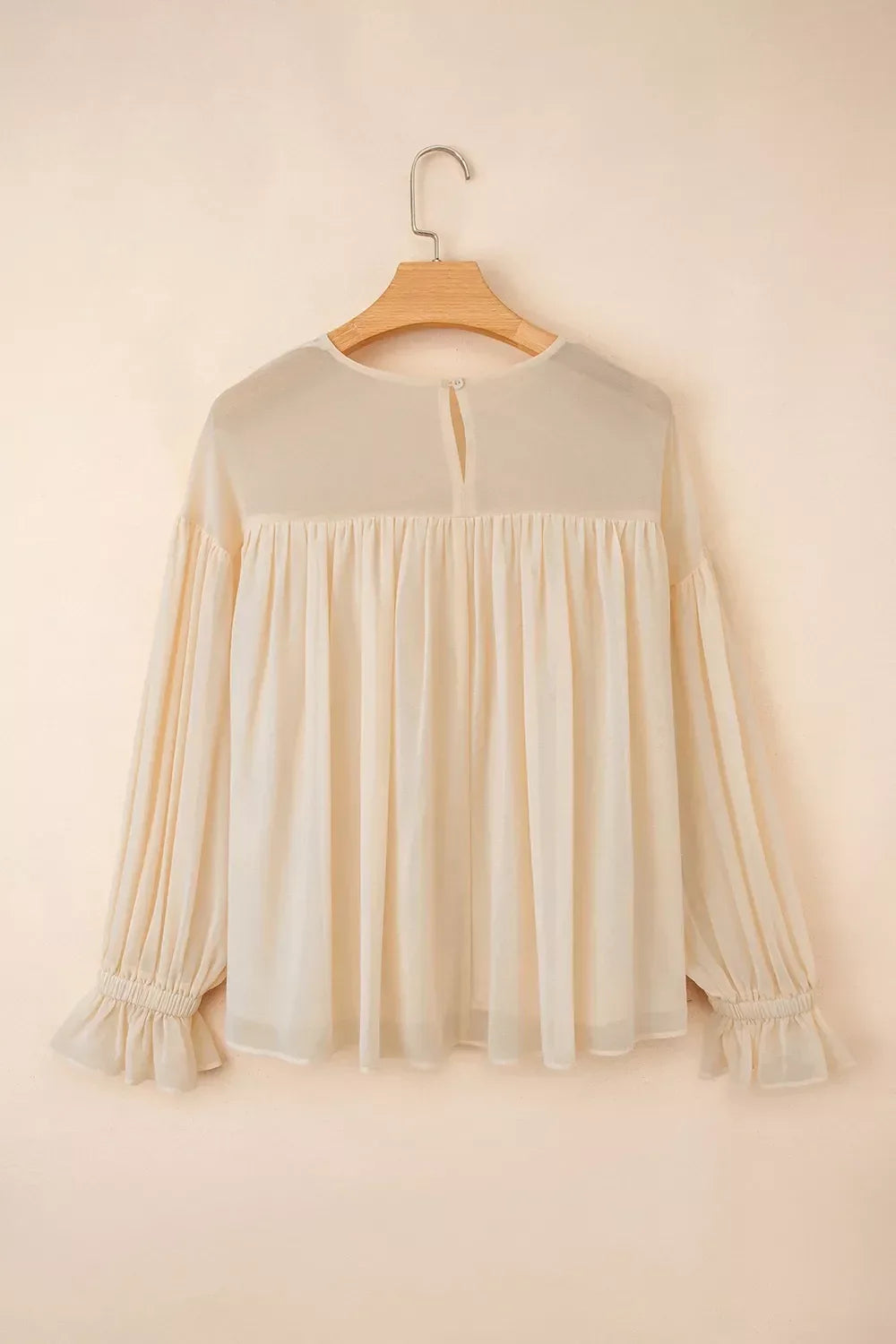 Round Neck Ruffle Sleeve Blouse - Trendsi - Flyclothing LLC