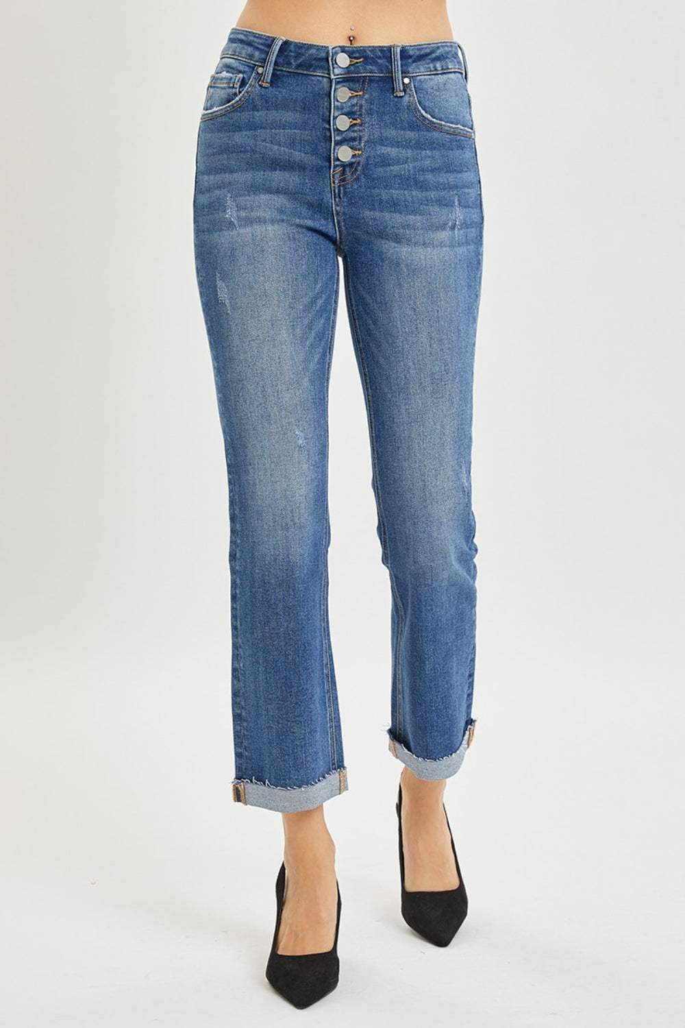RISEN Full Size Button Fly Cropped Bootcut Jeans - Trendsi - Flyclothing LLC