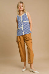Umgee Round Neck Texture Striped Tank - Trendsi - Flyclothing LLC