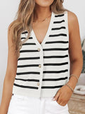 Striped V-Neck Knit Vest - Trendsi
