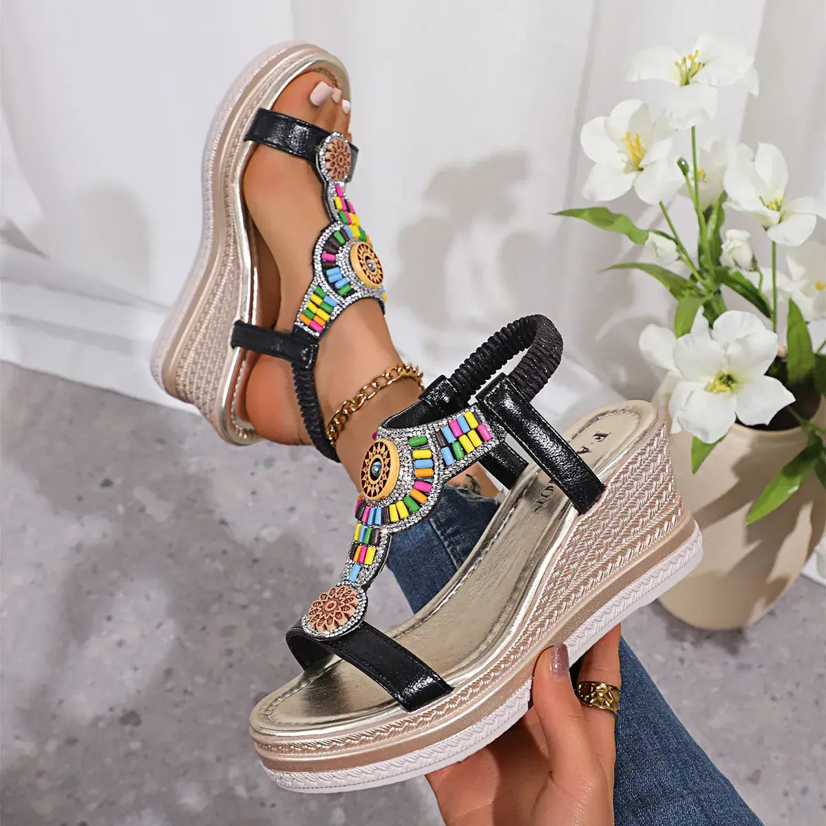 Open Toe Wedge Sandals - Trendsi - Flyclothing LLC