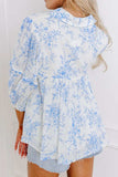 Printed Tie Neck Three-Quarter Sleeve Blouse - Trendsi - Flyclothing LLC