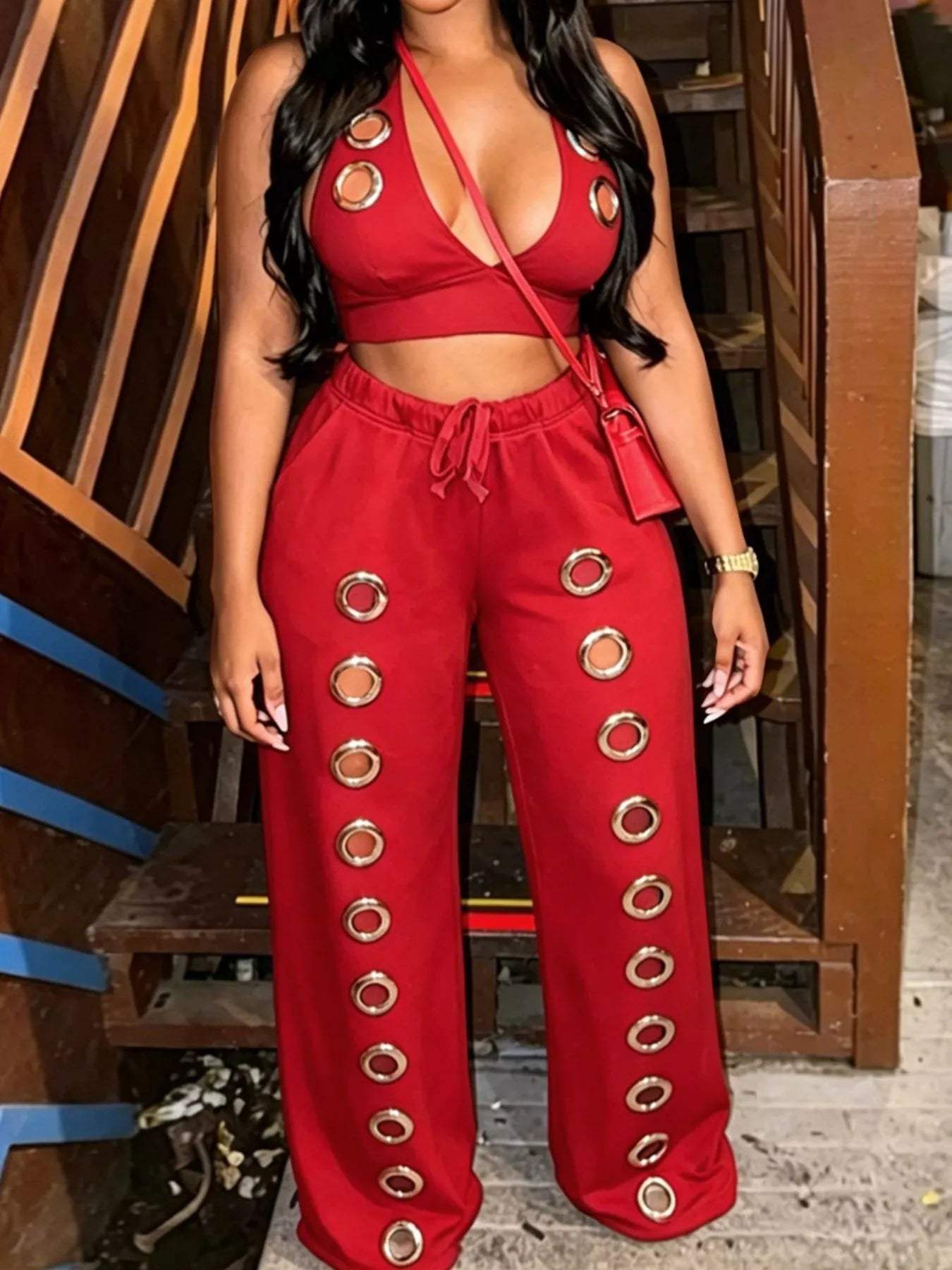 Eyelet Crop Top and Wide-Leg Pants Set - Trendsi - Flyclothing LLC