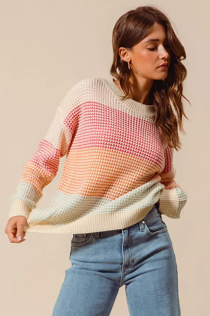 SO ME Multi Color Block Long Sleeve Sweater - Trendsi - Flyclothing LLC