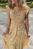 Floral Print Ruffle Cap Sleeve Smocked Flowy Dress - Trendsi - Flyclothing LLC