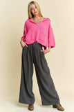 Davi & Dani Solid Back Pocket Shirring Detail Wide Leg Pants - Trendsi - Flyclothing LLC