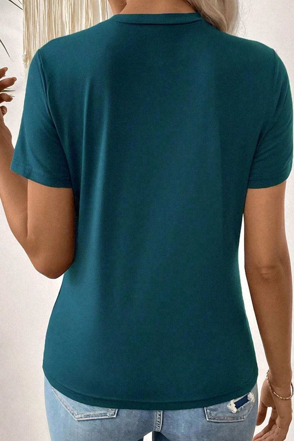 Round Neck Short Sleeve T-Shirt - Trendsi - Flyclothing LLC