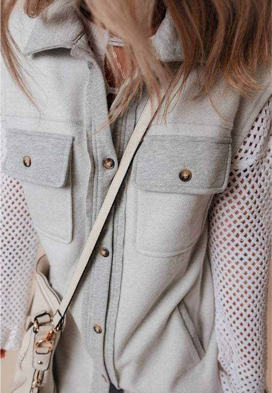 Pocketed Curved Hem Button Up Vest - Trendsi - Flyclothing LLC