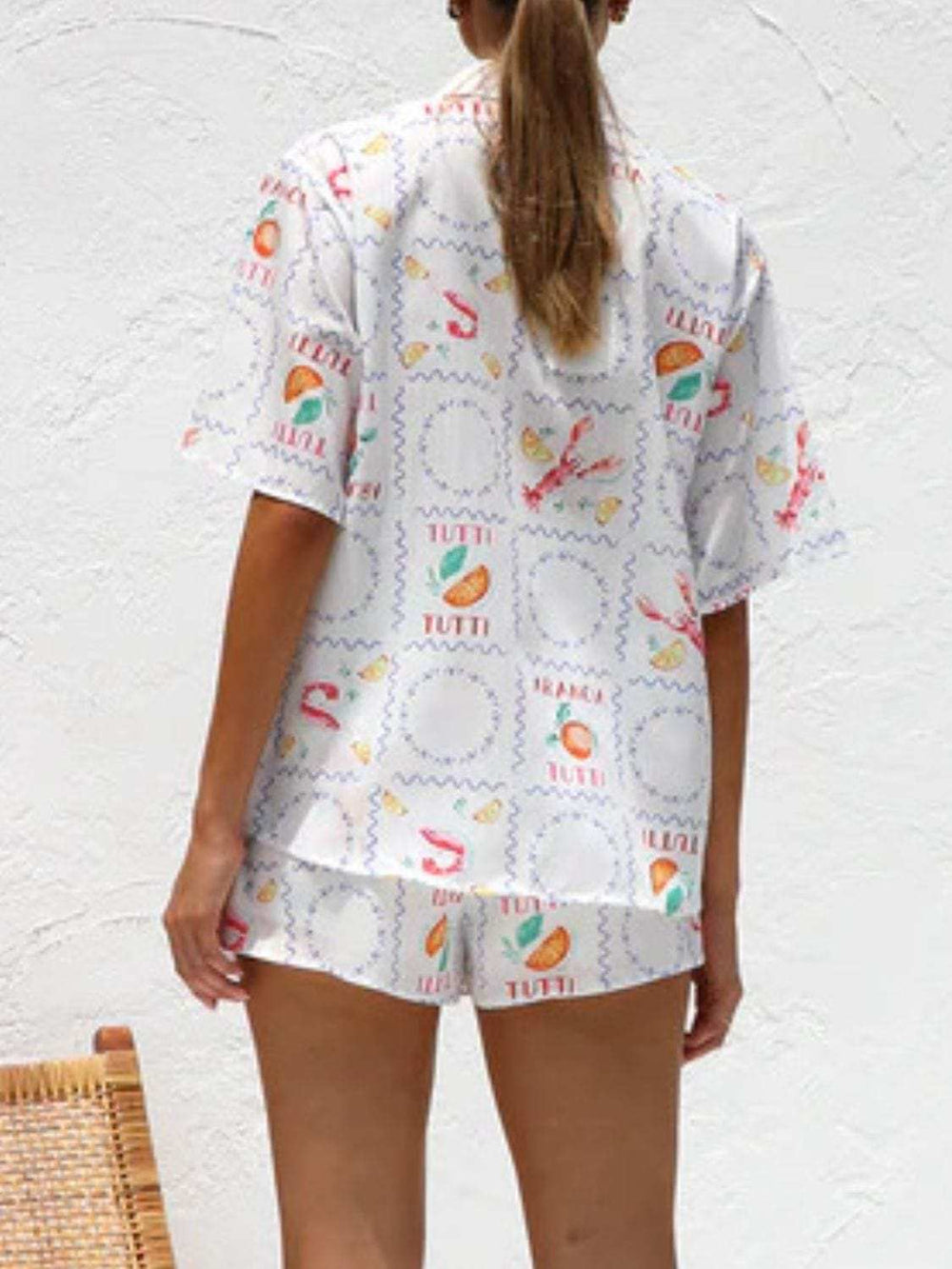 Printed Button Down Short Sleeve Top and Shorts Set - Trendsi - Flyclothing LLC