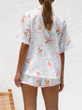 Printed Button Down Short Sleeve Top and Shorts Set - Trendsi - Flyclothing LLC