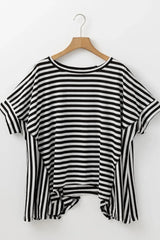 Stripe Batwing Sleeve Round Neck Oversized Top - Trendsi - Flyclothing LLC
