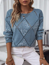 Openwork Round Neck Long Sleeve Knit Top - Trendsi - Flyclothing LLC