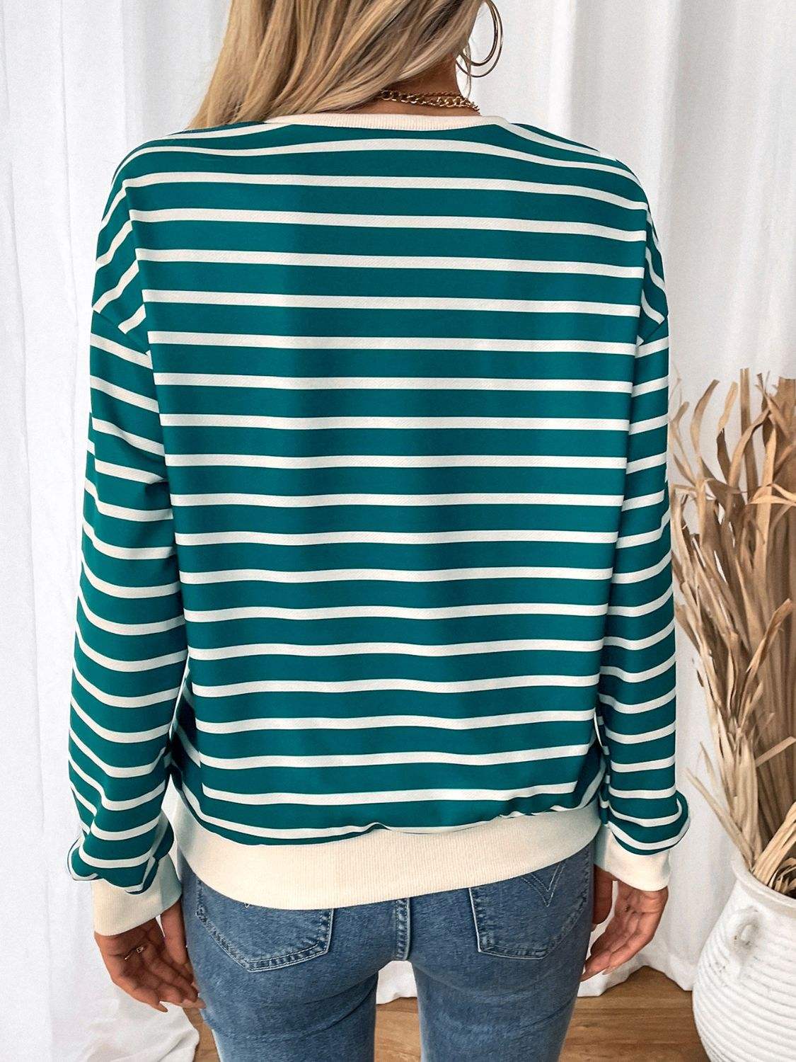 Perfee Striped Contrast Round Neck Long Sleeve Sweatshirt - Trendsi - Flyclothing LLC