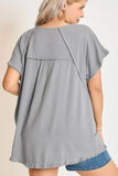 Umgee Full Size Seam Detail Linen Ruffle Fringe Edge Top Plus Size - Trendsi