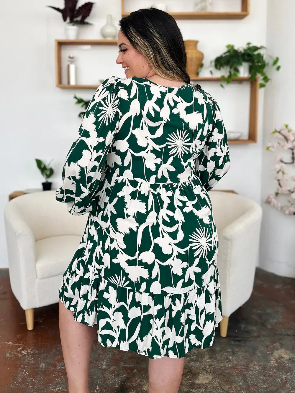 Double Take Full Size Printed Ruffle Hem Dress with Pocket - Trendsi - Flyclothing LLC