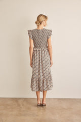 In February Floral Smocked Ruffled Midi Dress - Trendsi